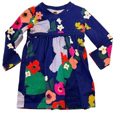 Tea Collection Girls Blue Floral Long Sleeve Cotton Jersey Dress 12-18 M Spring