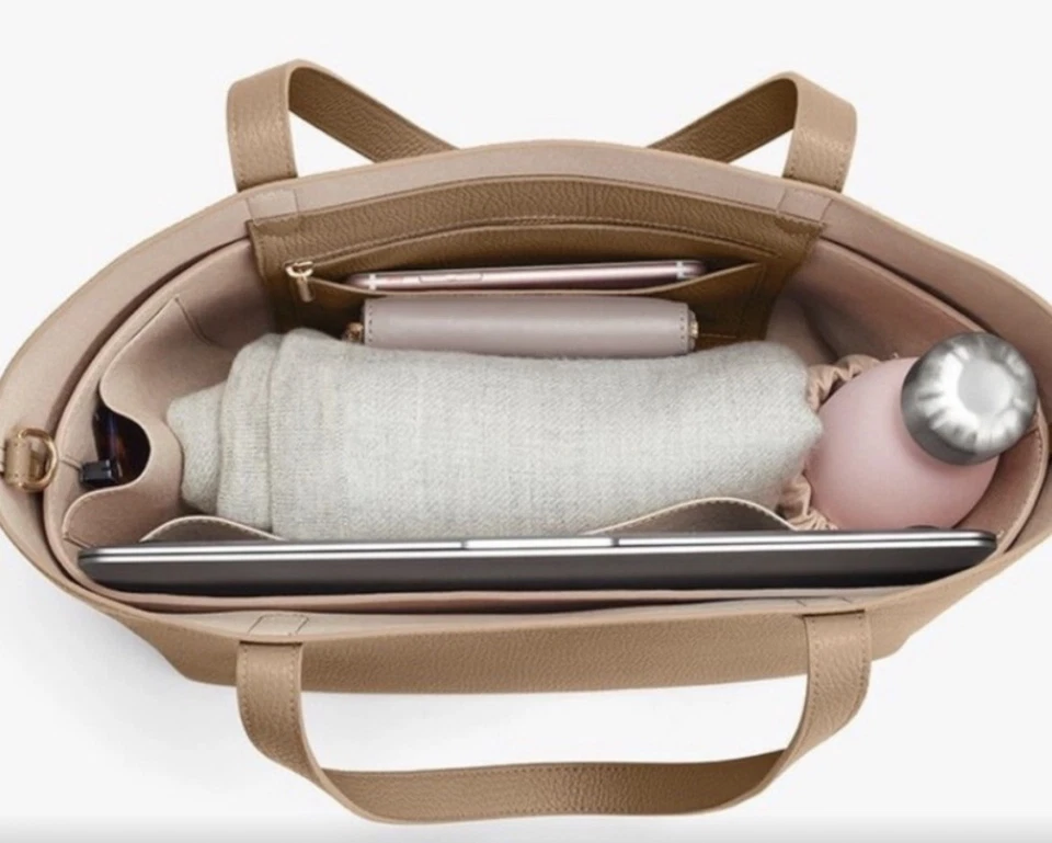 Cuyana Pebbled Leather Small Structured Crossbody Tote with Insert – Open Top - Image 3 of 4