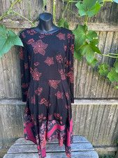 Desigual Womens M Black Red Floral Long Sleeve Midi Dress Handkerchief Hem Boho