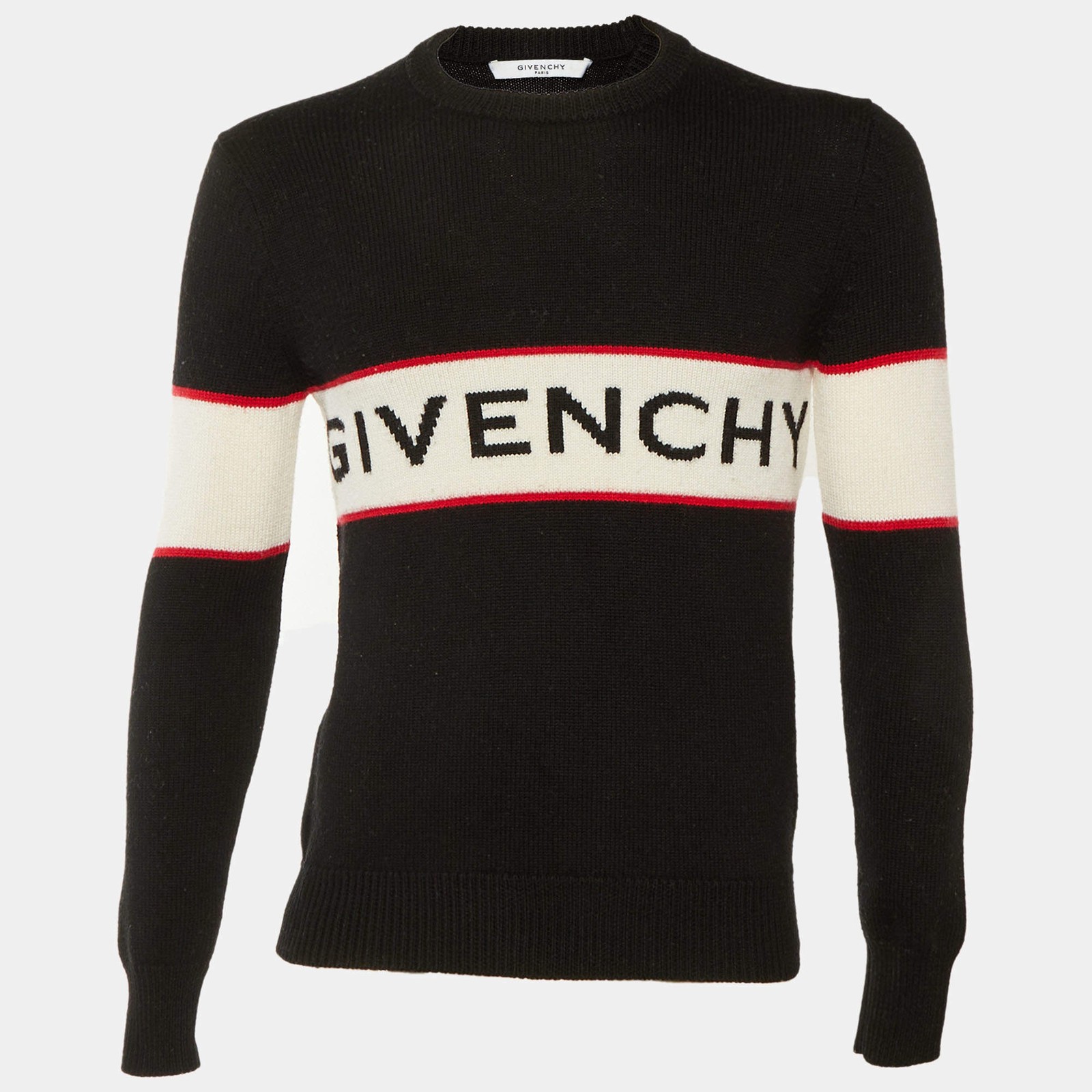 Givenchy Black Logo Intarsia Wool Crew Neck Sweater XS