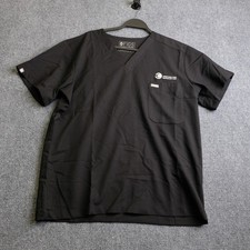 FIGS Scrub Top Mens L Black Christiana Care Respiratory V-Neck FIONTechnology