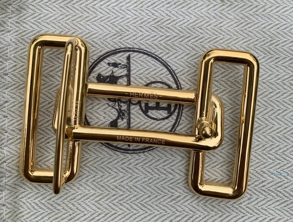 Hermes Belt Permabrass RYTHME Buckle H 38 MM New in Pochette Chevron Pouch Gold - Image 2 of 4