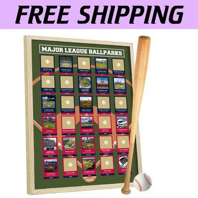 Framed Scratch-Off Poster of All 30 MLB Baseball Stadiums - 2025 Edition