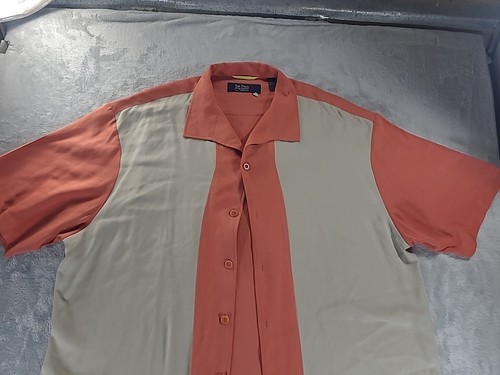 Nat Nast Luxury Originals 100% Silk Shirt Mens XL Orange Ivory Colorblock Button - Picture 2 of 13