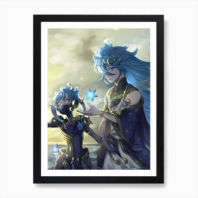 Two Anime Characters With Blue Hair Framed Wall Art Poster Canvas Print Picture