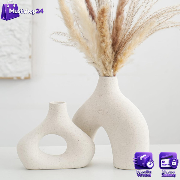 Keramikvase 2Er-Set Beige Modern Boho Nordic Dekoration Wohnaccessoires-image