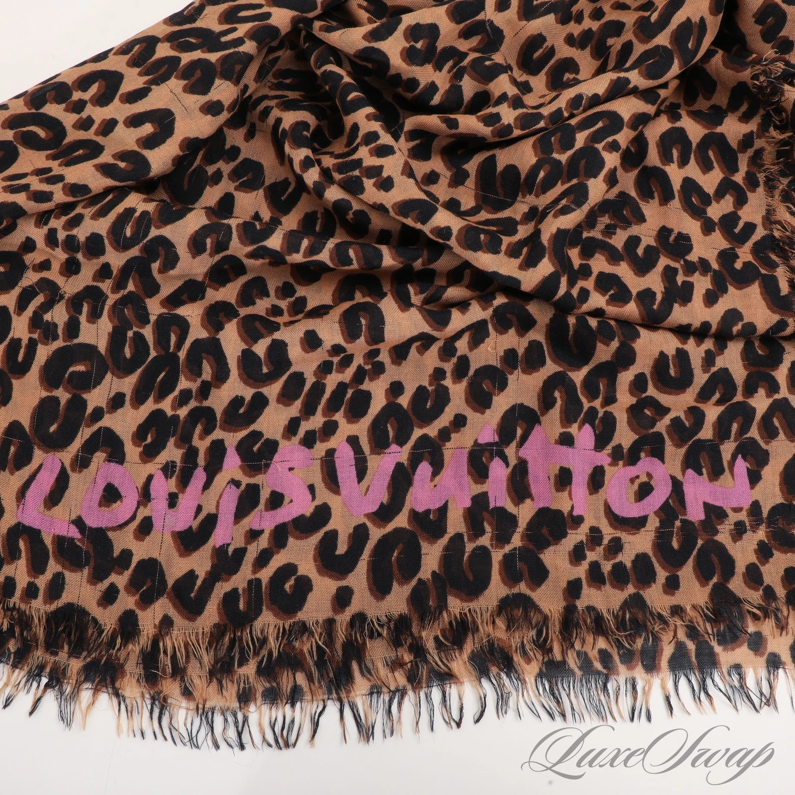 Louis Vuitton x Stephen Sprouse Natural Graffiti Leopard Cashmere Silk Scarf