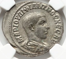 NGC Ch AU Philip II 247-249 AD, Antioch 5/5 Roman Empire SILVER AR Tetradrachm