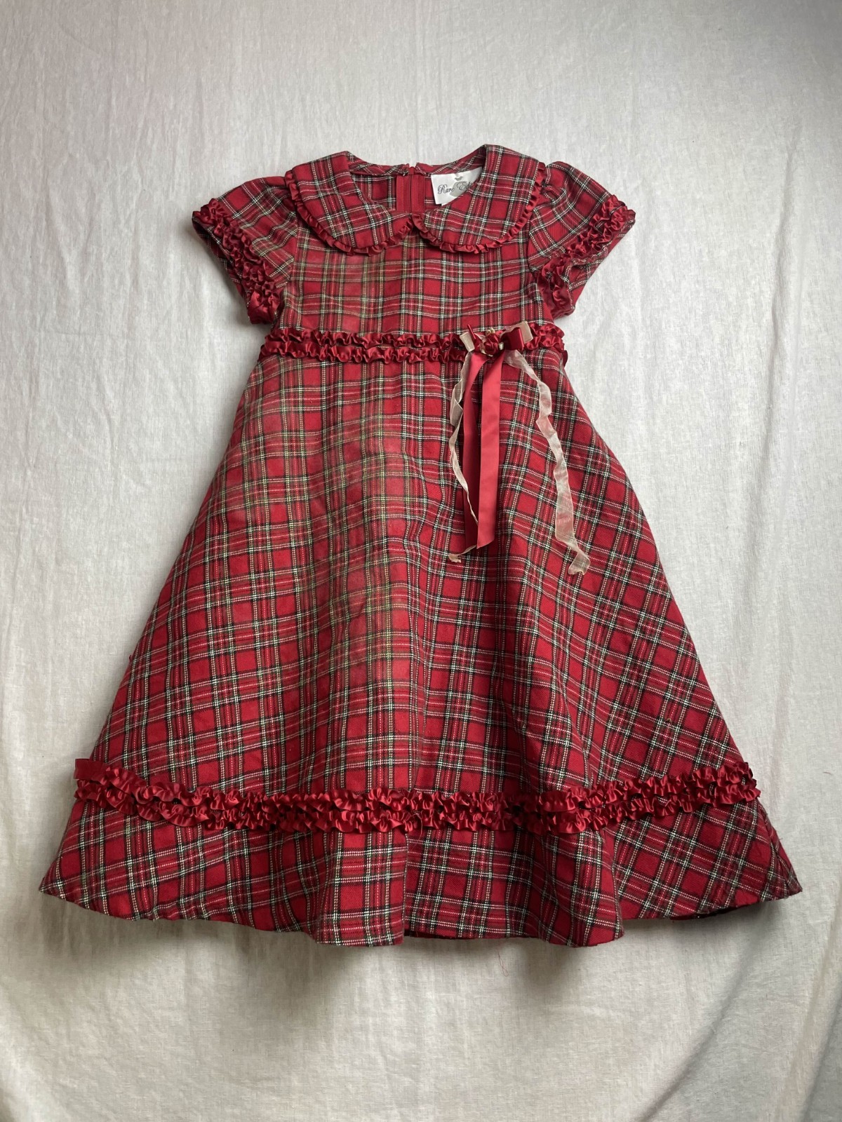 Rare Editions Dress Girls Small Red Plaid Christmas Holiday Bow Sparkle Classic