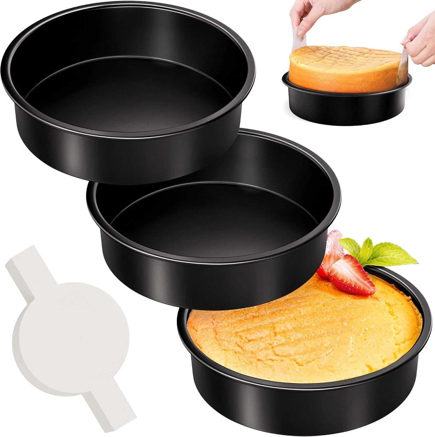 8 Inch Round Cake Pan Set of 3, Nonstick Baking Pans with 90PCS Parchment Paper,