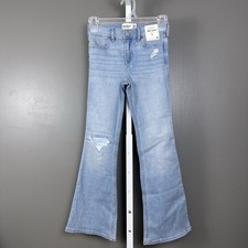 Abercrombie Kids Flare Jean High Rise Size 7/8 Long Light Wash Distressed New