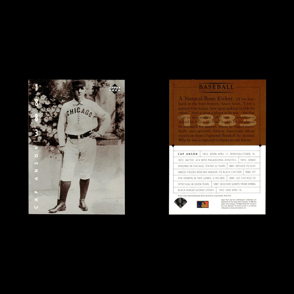 Tarjeta de béisbol Cap Anson #7 1994 Upper Deck American Epic MLB casi nueva Foto 3 de 3