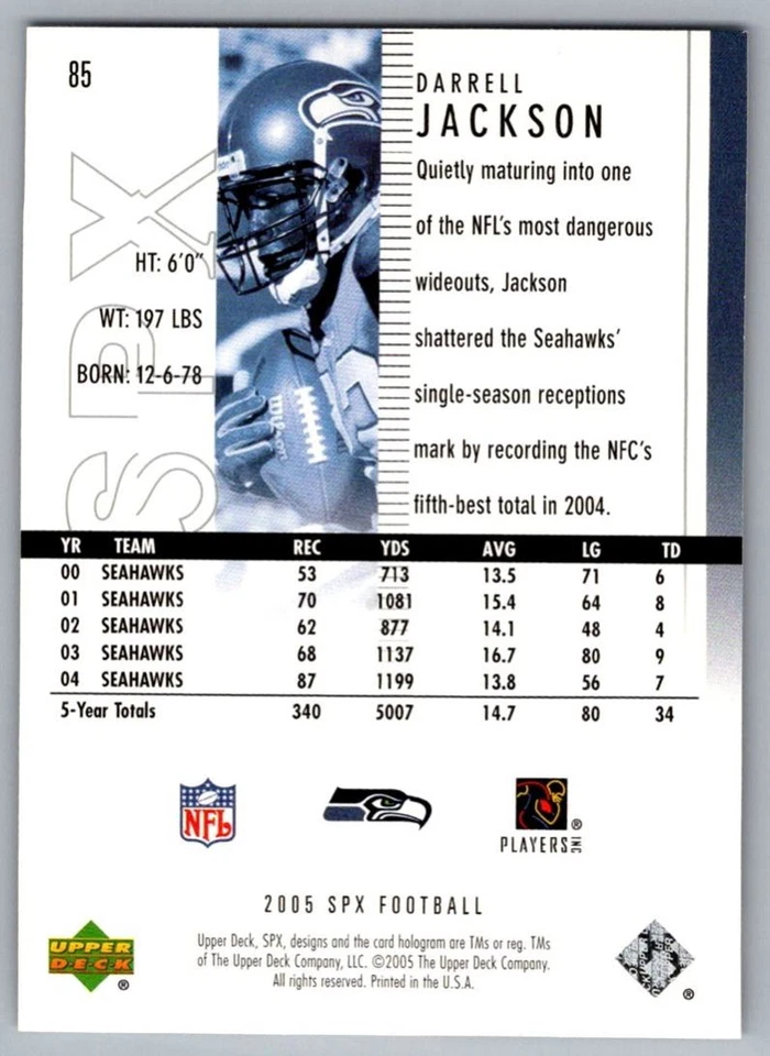 2005 SPx Darrell Jackson Seattle Seahawks #85 - Image 2 of 2