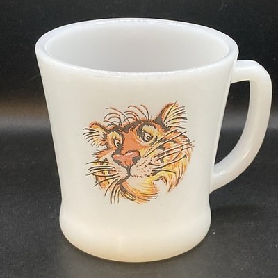 Vintage Anchor Hocking Fire King Esso Tony The Tiger Milk Glass Coffee Mug Cup