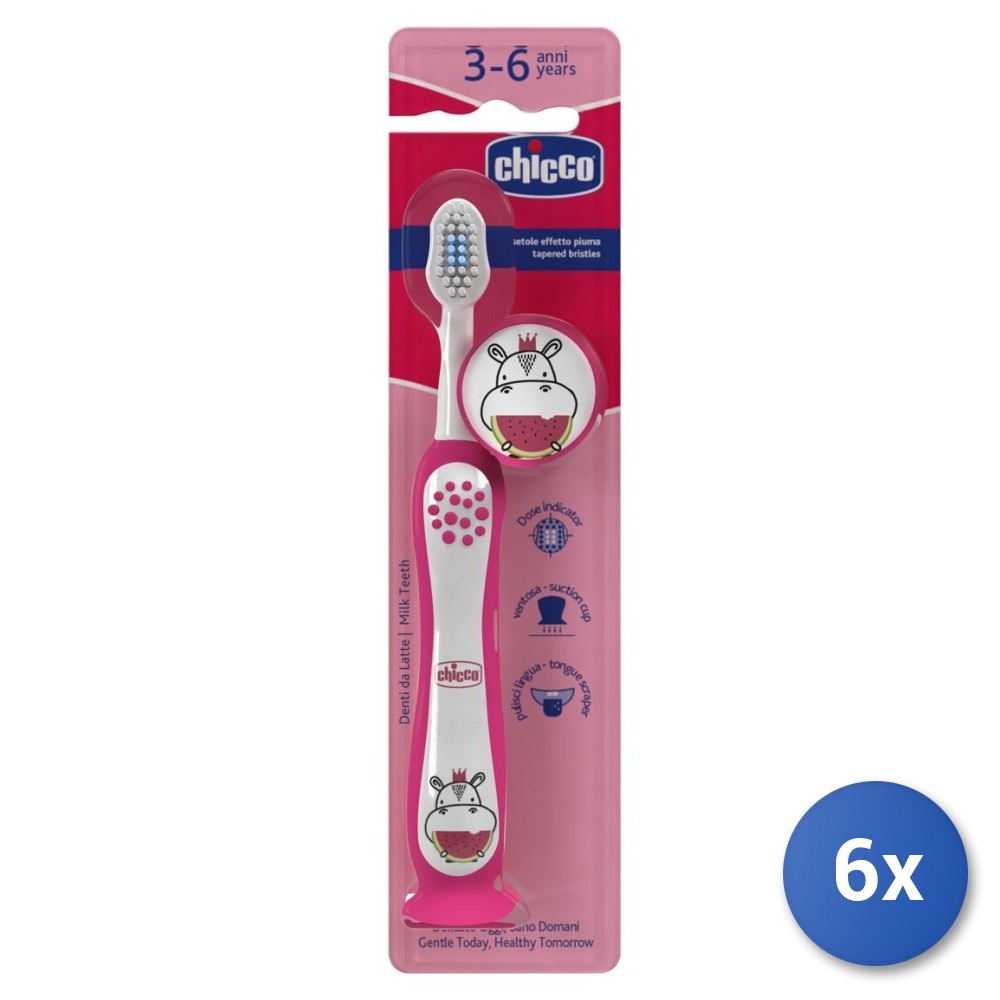 6X Chicco Baby Toothbrush For Milk Teeth 3-6 Years Pink