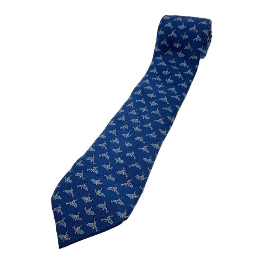 HERMES ネイビー HERMES Neck tie Silk Navy Blue Logo Japan seller N1231 17