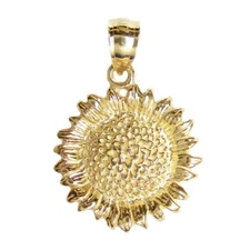 New 14k Yellow Gold Sunflower Pendant