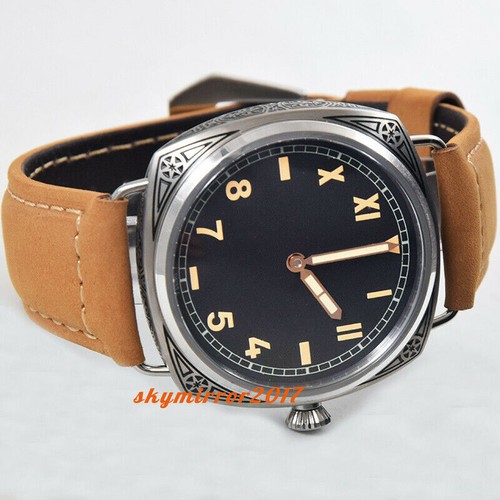 47mm sterile dial Carve pattern case hand winding 6497 movement military watch - Picture 3 of 7