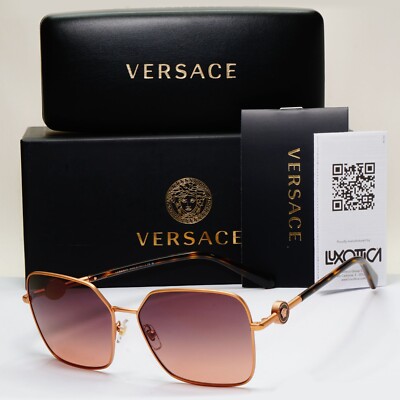 Versace Sunglasses Gold Brown Gradient Matte Square Medusa MOD VE 2227 1466/G9