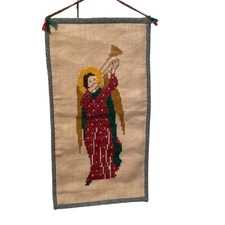 Handmade Needlepoint Art Angel Playing Trumpet Christmas Holiday 21.5  X 11.5  