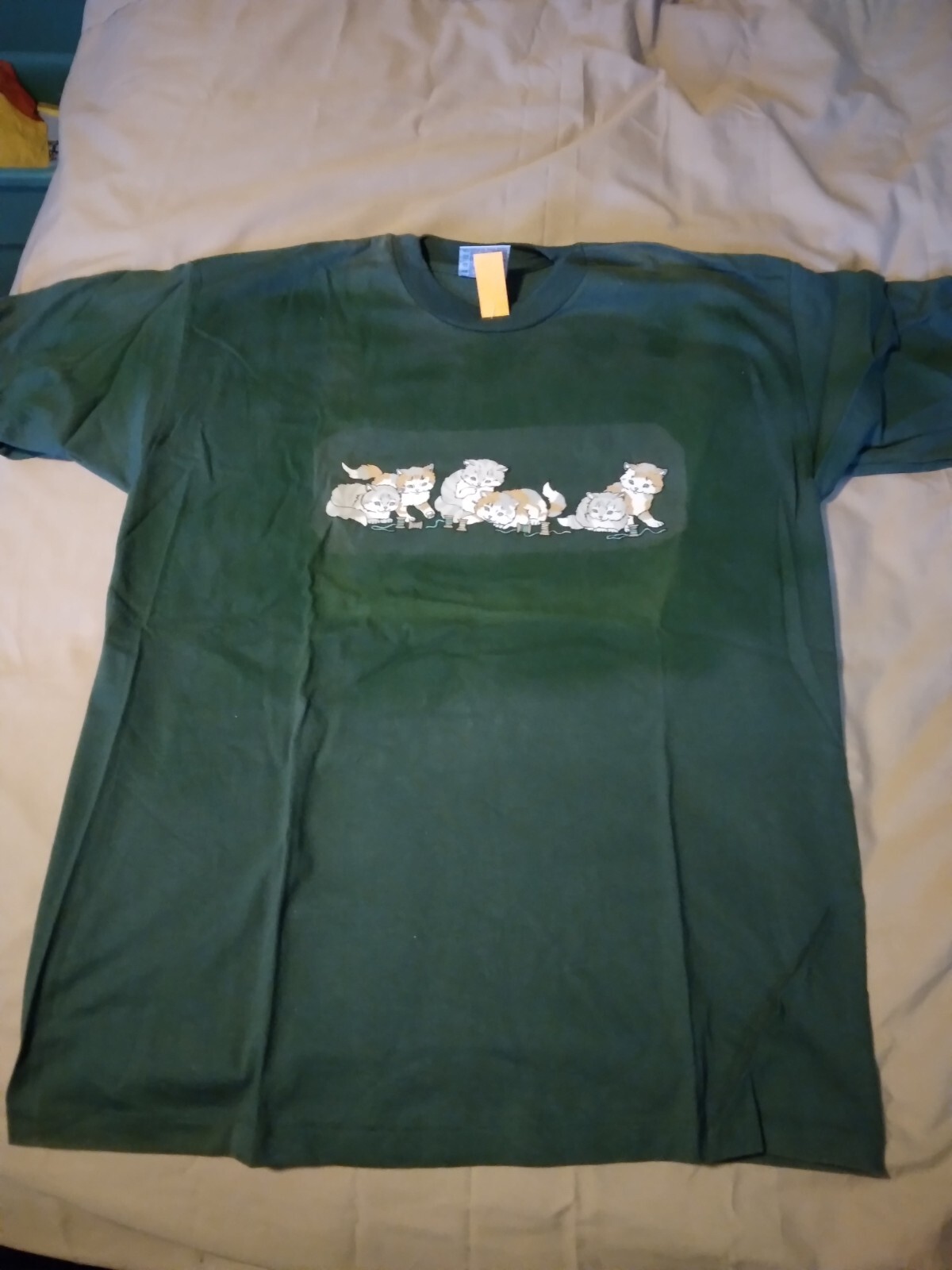 T shirt L adulto verde con stampa fila di gatti 277375