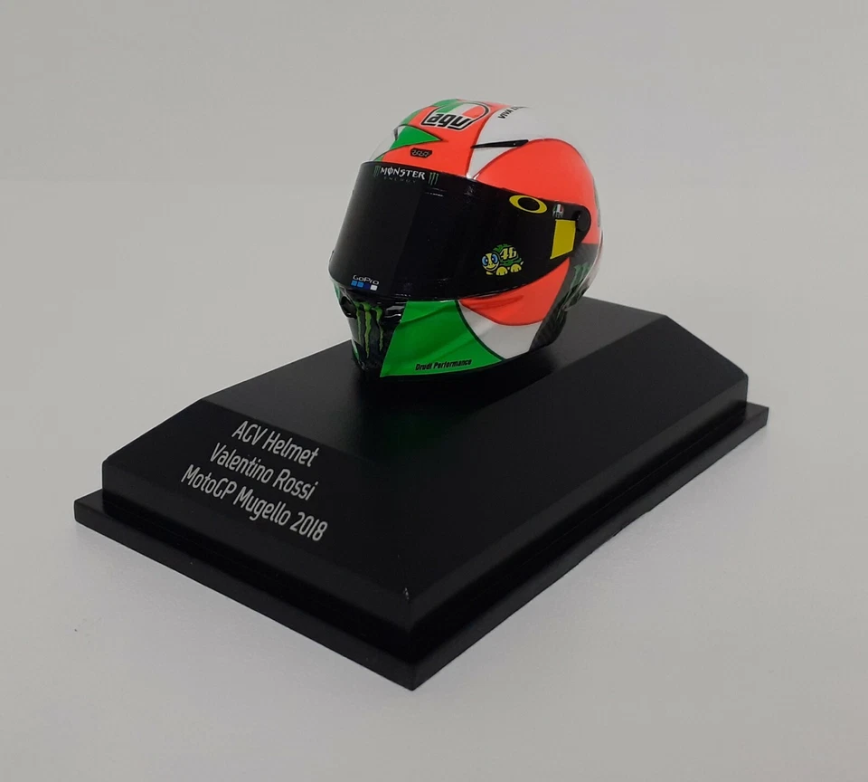 MINICHAMPS 1:8 VALENTINO ROSSI MODELLINO CASCO MOTO GP MUGELLO 2018 AGV DIECAST  - Immagine 3 di 4