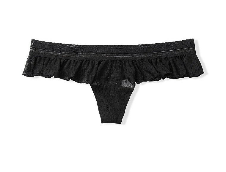 NEW Victoria Secret Logo Waistband Sheer Floral Lace Ruffle Thong