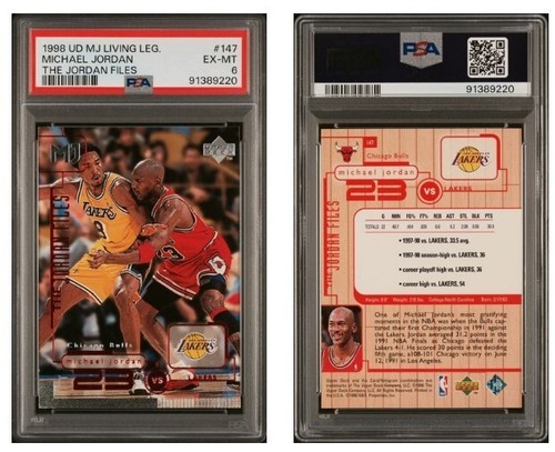 1998 UD MICHAEL JORDAN /CON KOBE BRYANT #147 JORDAN FILES PSA 6 LASTRA PULITA - Foto 1 di 6
