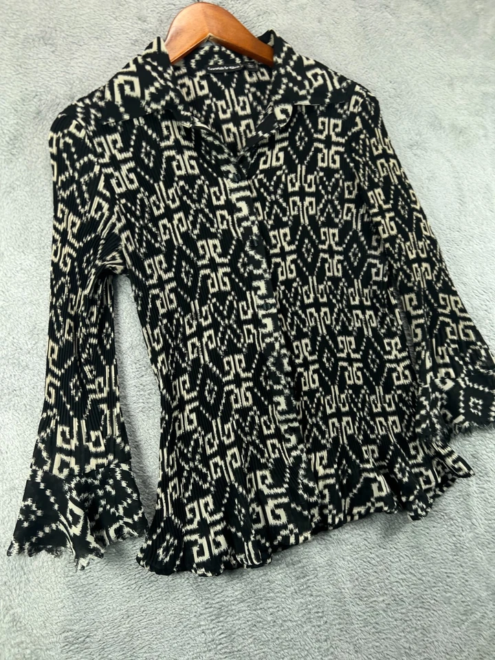 Mujer Prendas para el torso Medianas Milano Plisadas Negras Desnudo Geométricas Camisa Blusa Manga Larga Foto 4 de 4