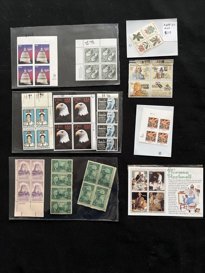 USPS Plate Block Of 4 Stamps-45 Total- Vintage 1940's-2005 - Image 2 of 4