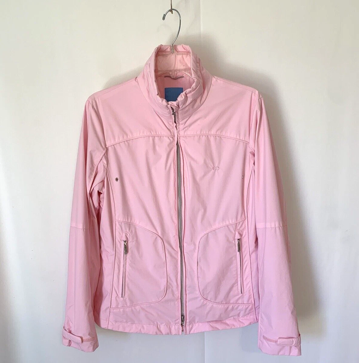 Escada Sport Womens Jacket Medium Windbreaker Full Zip Pink Lined Pockets