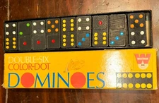 Vintage Whitman Double Six Color Dot Dominoes Complete In Original Box