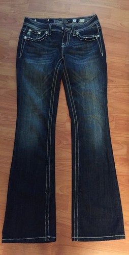 r-CLOTHES New MISS ME JEANS SZ 26 DISTRESSED DARK BLUE BOOT CUT GR8 SHAPE - 第 1/7 張圖片