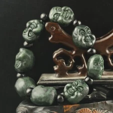China Old Natural Jade hand carved buddha beads bangle bracelet A5