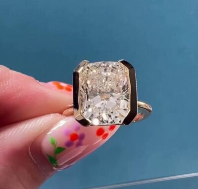Semi Bezel Set 2.60CT Cushion Cut Moissanite Engagement Ring In 10K Yellow Gold