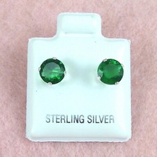 Sterling Silver - 6mm Round CZ simulated Emerald Stud Earrings SE352 