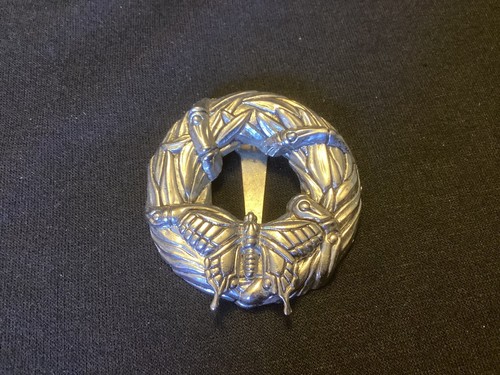 John Hardy Silver Tone Butterfly Wreath Scarf Hair Clip Brooch Signed Vintage