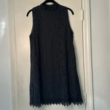 Black Sleeveless Exhilaration Mock Neck Lace Classy Elegant Dress Size Large