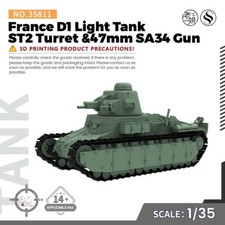 SSMODEL 1/35 Military Model Kit France D1 Light Tank ST2 Turret 47mm SA34 Gun