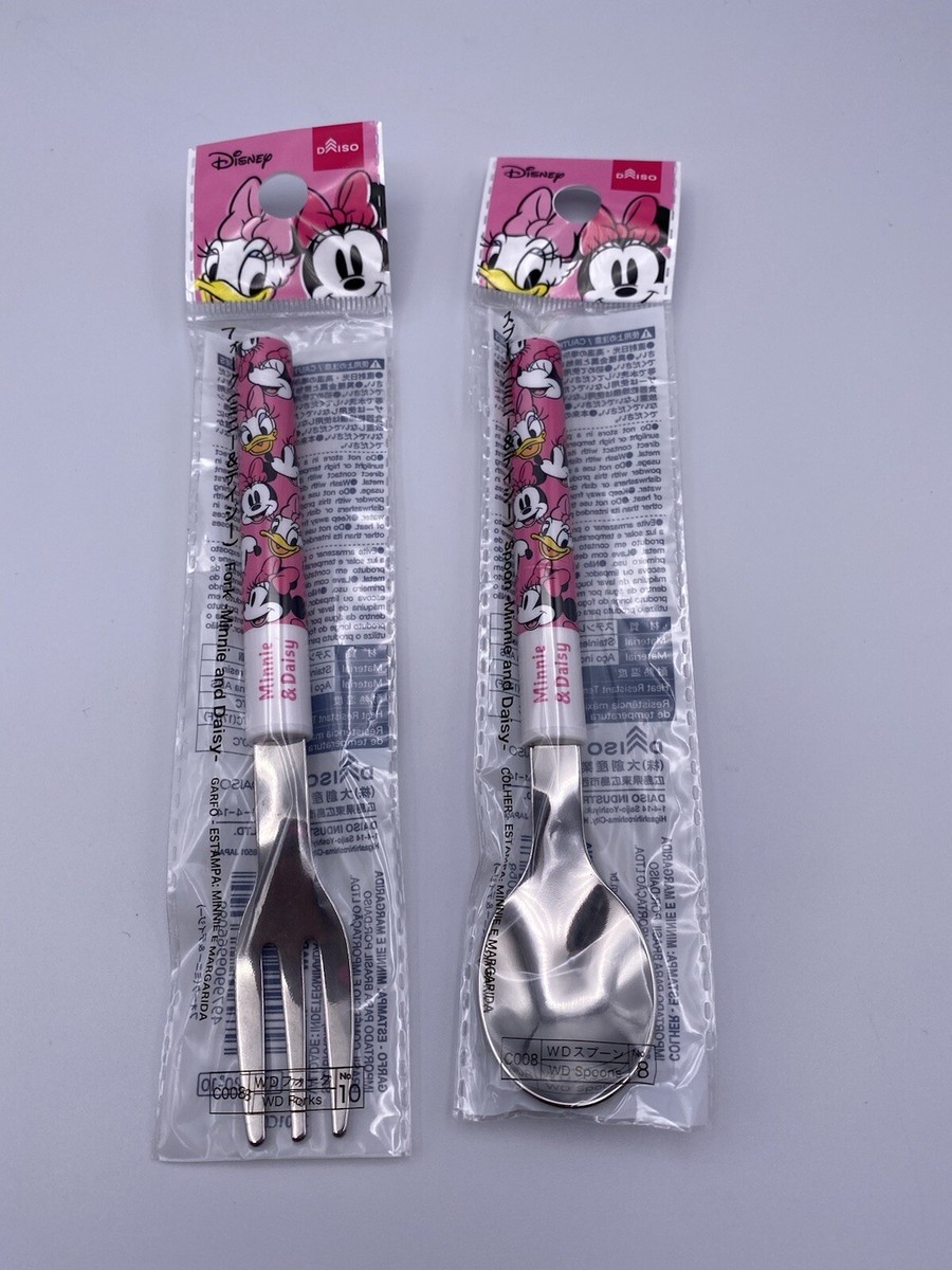 New* Disney Daiso 3pc Minnie Mouse Bowl Fork Spoon Tableware Set