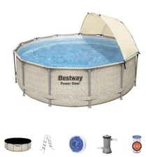 Bestway Power Steel 13'x42" Round Above Ground Pool Set with Canopy Self Pickup!