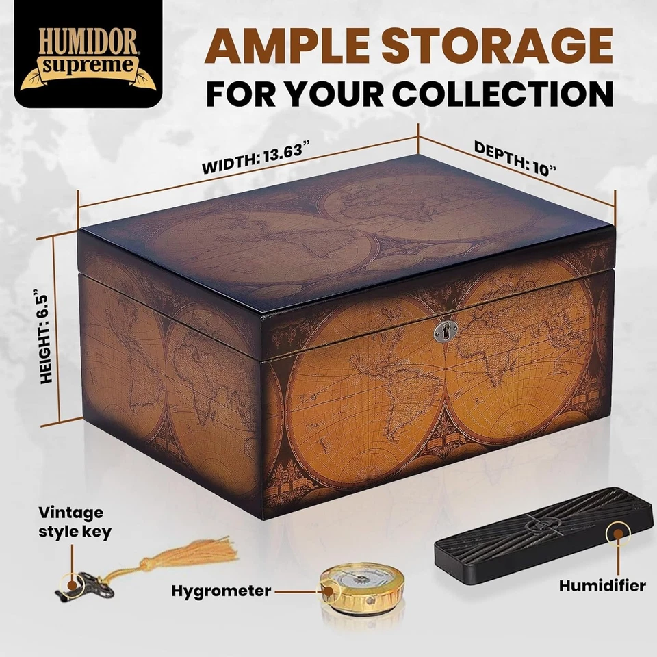 Alte Welt Vintage Zigarren Humidor Holzkiste, Spanische Zeder - 100 Zigarren Aufbewahrung - Bild 2 von 4