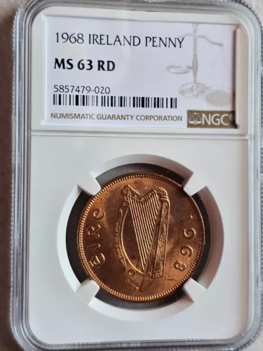 Ireland 1 Penny 1968 NGC MS 63 RD