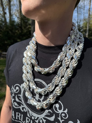 Real Solid 925 Silver 16.5mm Thick Men's Kilo Rope Chain Dookie Necklace ITALY - Picture 20 of 22