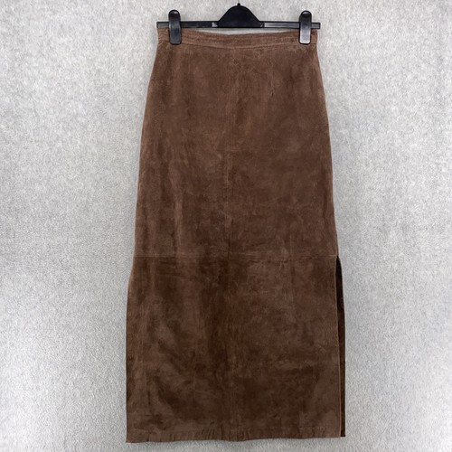 100% Brown Leather Suede Skirt Size 