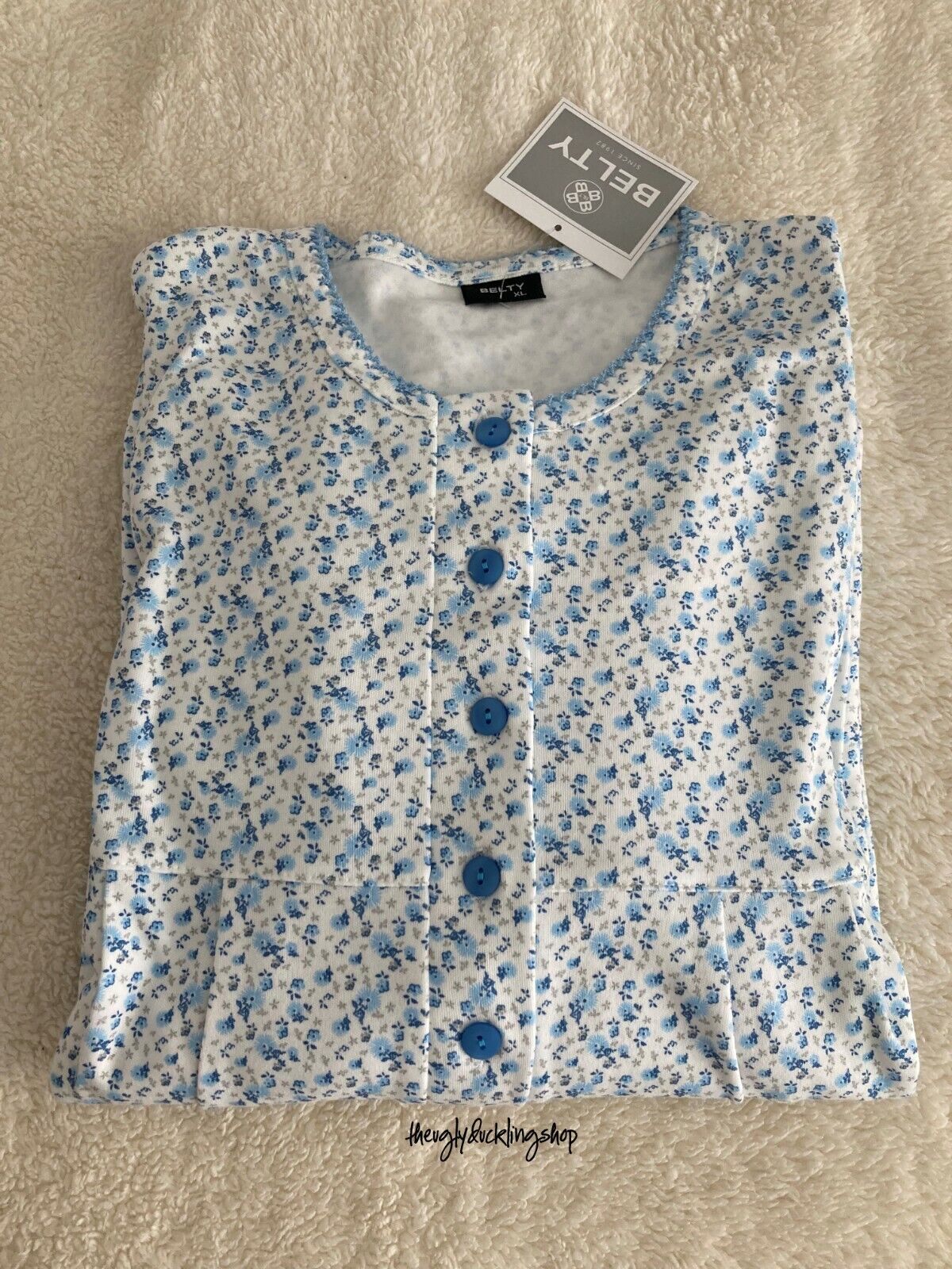 Camison de algodon invierno Belty celeste flores talla XL nuevo con etiquetas
