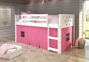 Twin Circles Low Loft Bunk Bed For S With Tent Underneath White Image Is Loading Twin Circles Low Loft Bunk Bed For S