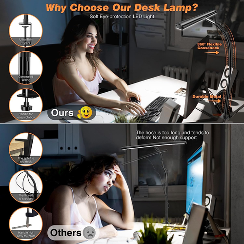 LED Desk Lamp with Clamp - Eye-Caring Dimming Desk Light with Flexible Gooseneck - Picture 4 of 9