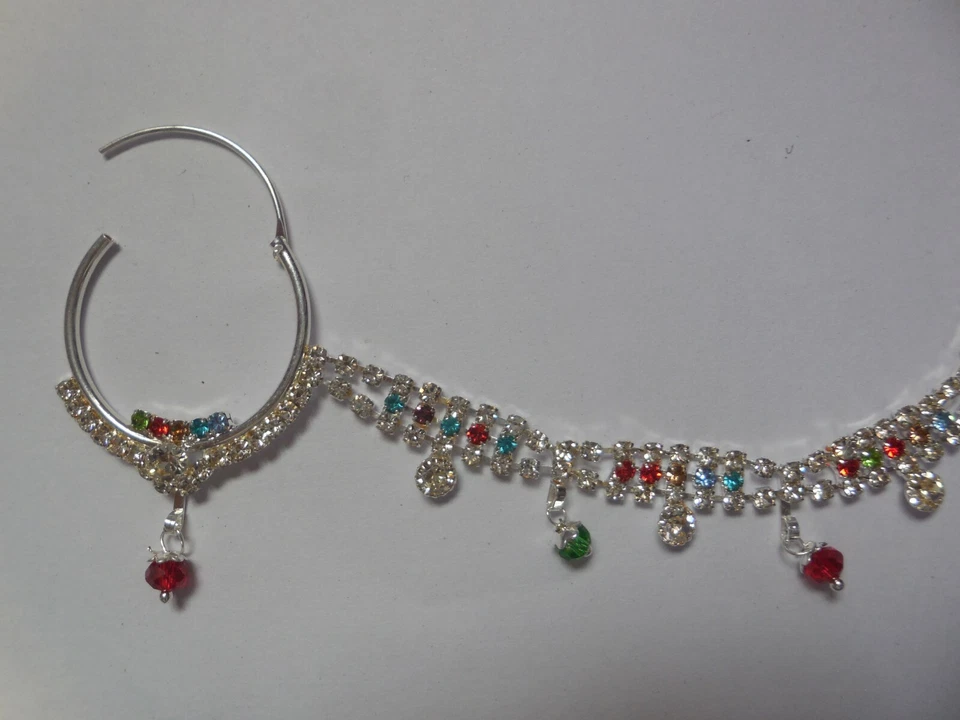 Посеребренные нос кольцо с цепочкой индийский Nath пирсинг модные ювелирные изделия свадьбы - Изображение 4 из 4