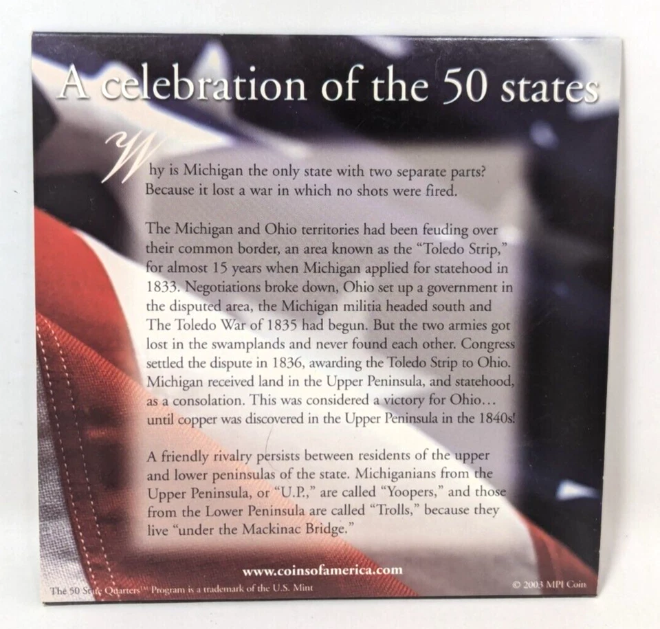 Vintage 2003 MPI Coin US Minted Michigan 50 State P & D Quarter Dollar Set - Image 3 of 3